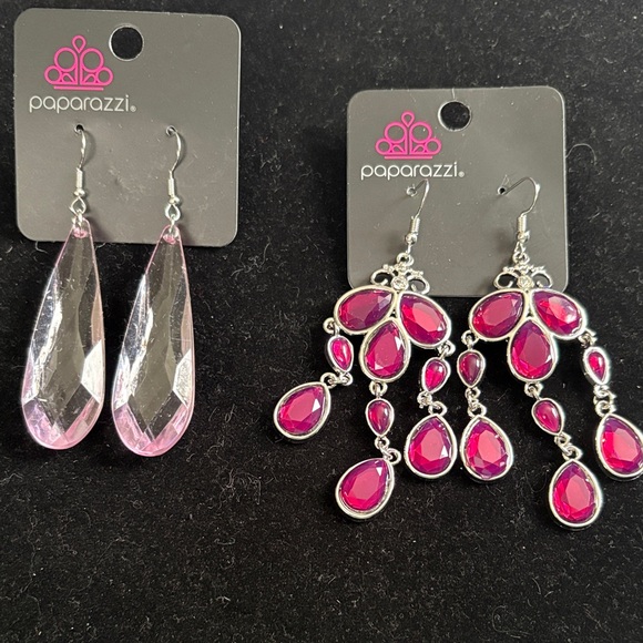 paparazzi Jewelry - Paparazzi Fuchsia and Silver Teardrop Earrings